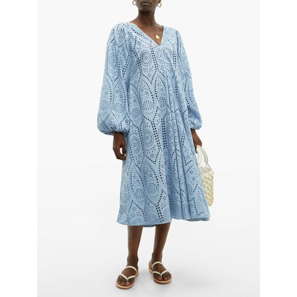 Ganni Dresses & Skirts - NWT GANNI Broderie Anglaise Eyelet Lace Midi Dress Light Blue EU 32/ US 0 $475